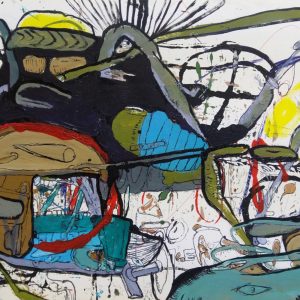 Teoskuva: Kärkkäinen Reijo - Still life with blue sleepingbag and brown helmet